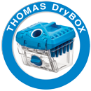THOMAS DryBOX cyclone filter symbol, blue THOMAS DryBOX cyclone filter symbol, drybox with blue lid in a blue circle