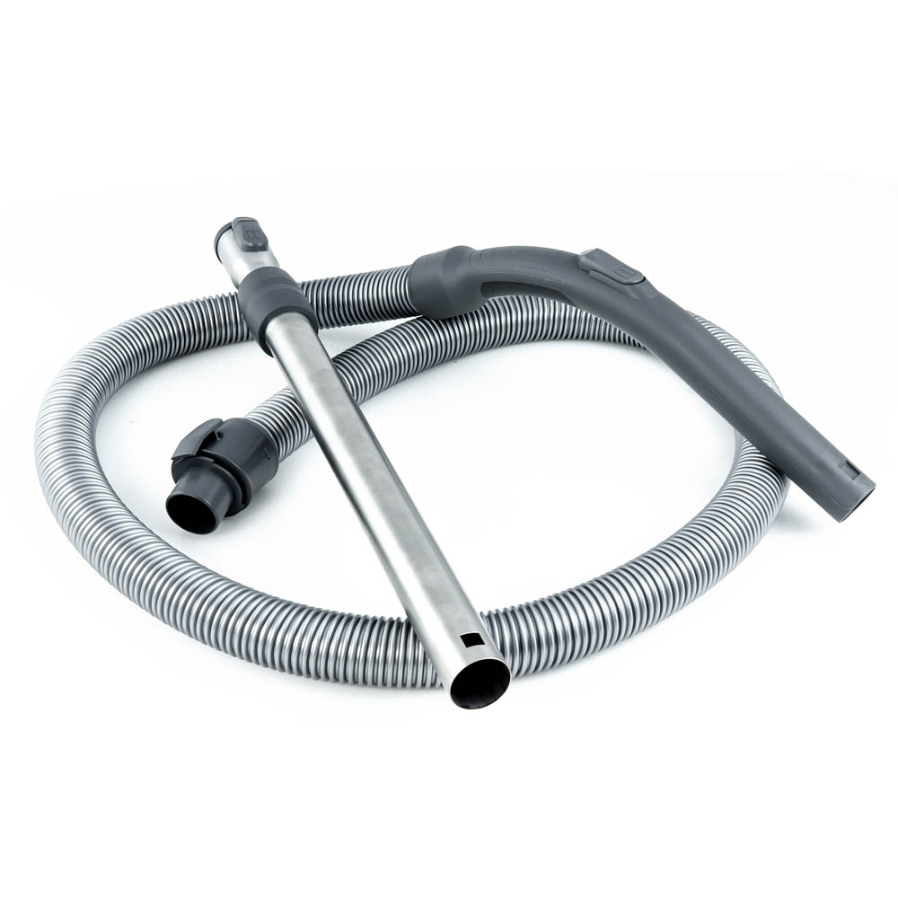 Grey flexible hose and telescopic tube Flexible grey corrugated hose and stainless steel telescopic tube